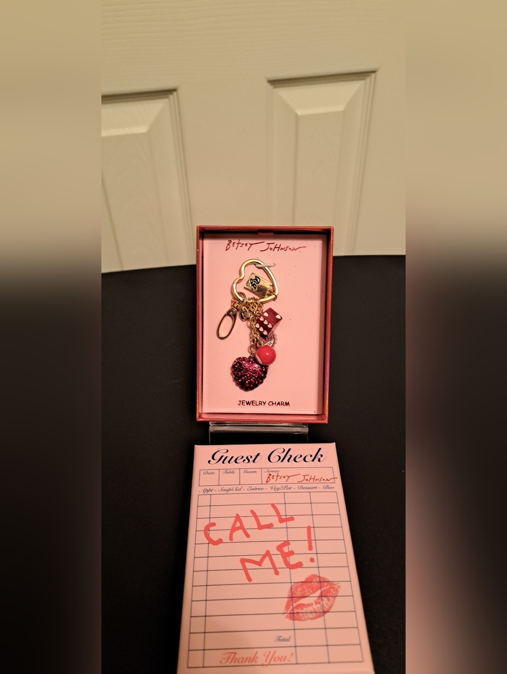 Betsey Johnson Pink and Gold Heart Charm Keyring NWT
